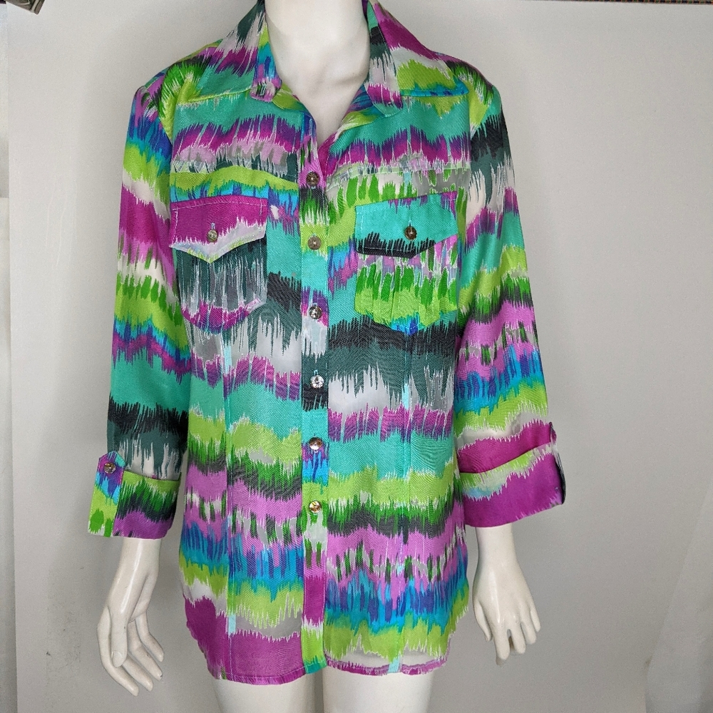 Womens XL Cool Colors Cutout Shirt Vintage Pockets